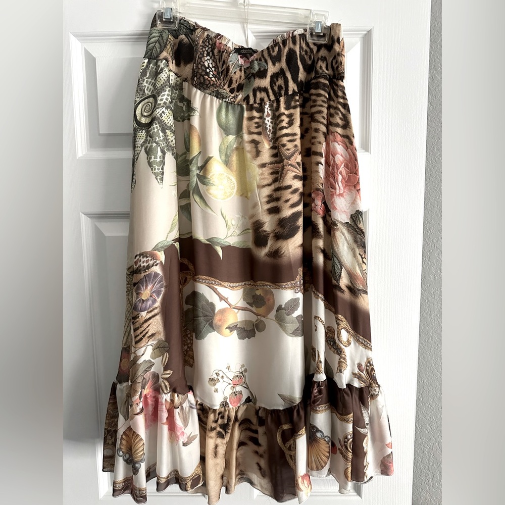Vintage Cavalli Floral Animal Print Handpaint Gold 100% Silk